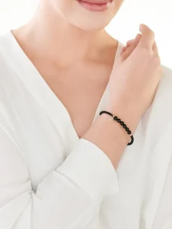 Bransoletka z diamentem, agatami i elementami żółtego złota - serce - próba 375