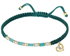 Bransoletka z diamentem, kwarcytami, perłami i elementami żółtego złota - serce - próba 375