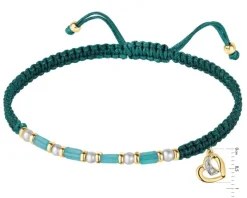 Bransoletka z diamentem, kwarcytami, perłami i elementami żółtego złota - serce - próba 375