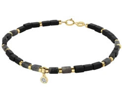 Bransoletka z diamentem, labradorytami, agatami i elementami żółtego i białego złota - 18 cm - próba 375