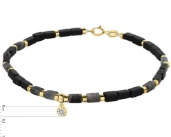 Bransoletka z diamentem, labradorytami, agatami i elementami żółtego i białego złota - 18 cm - próba 375