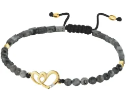 Bransoletka z diamentem, labradorytami i elementami żółtego złota - serca - próba 375