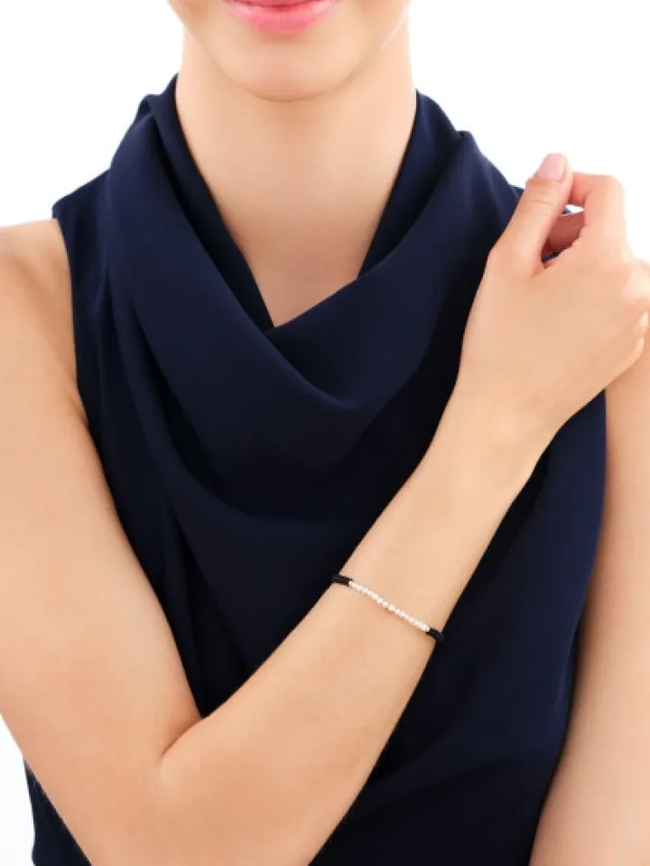 Bransoletka z diamentem, perłami i elementami żółtego złota - próba 375