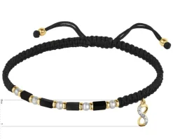 Bransoletka z diamentem, perłami, agatami i elementami żółtego złota - nieskończoność - próba 375