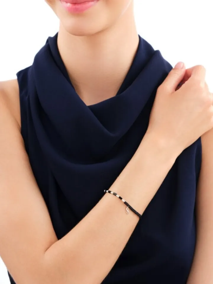 Bransoletka z diamentem, perłami, agatami i elementami żółtego złota - nieskończoność - próba 375