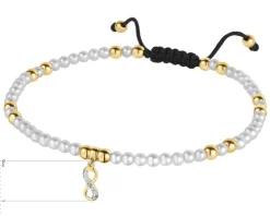 Bransoletka z diamentem, perłami i elementami żółtego złota - nieskończoność - próba 375