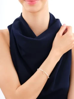 Bransoletka z diamentem, perłami i elementami żółtego złota - nieskończoność - próba 375