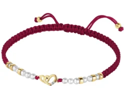 Bransoletka z diamentem, perłami i elementami żółtego złota - serce - próba 375