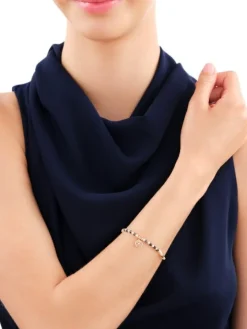 Bransoletka z diamentem, perłami, labradorytami i elementami żółtego złota - kwiat - 18 cm - próba 585