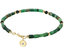 Bransoletka z diamentem, zoisytami, agatami i elementami żółtego złota - koło - 18 cm - próba 375