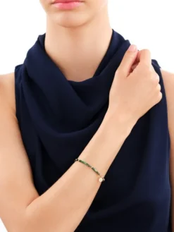 Bransoletka z diamentem, zoisytami,  agatami i elementami żółtego złota - koło - 18 cm - próba 375