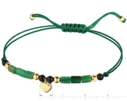 Bransoletka z diamentem,  zoisytami, agatami  i elementami żółtego złota - serce - próba 375