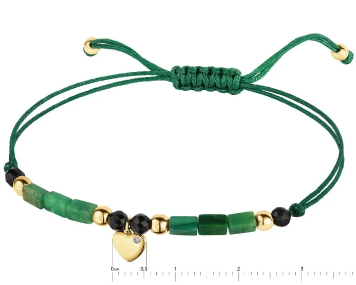 Bransoletka z diamentem, zoisytami, agatami i elementami żółtego złota - serce - próba 375