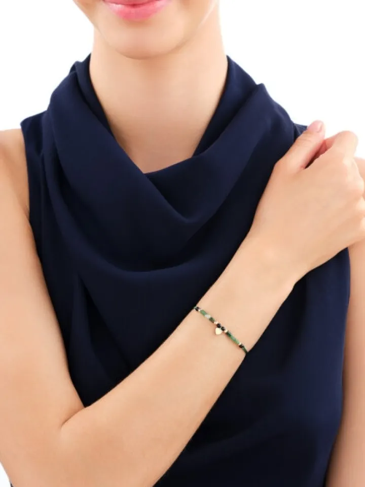 Bransoletka z diamentem, zoisytami, agatami i elementami żółtego złota - serce - próba 375