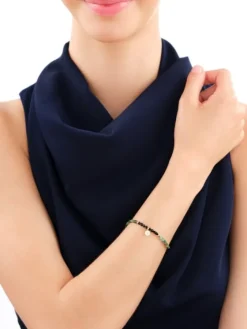 Bransoletka z diamentem, zoisytami,  agatami i elementami żółtego złota - koło - 18 cm - próba 375