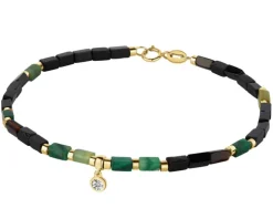 Bransoletka z diamentem, zoisytami, agatami i elementami żółtego i białego złota - koło - 18 cm - próba 375