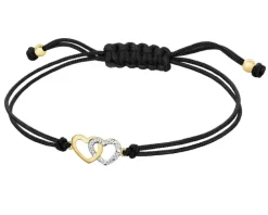 Bransoletka z elementami żółtego złota i diamentem - serca - 0,003 ct - próba 375