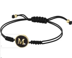 Bransoletka z elementami żółtego złota, diamentem i onyksem  - litera M - próba 375