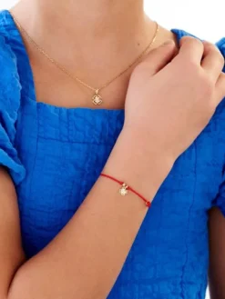 Bransoletka z elementami żółtego złota i diamentami - koniczyna - 0,01 ct - próba 375