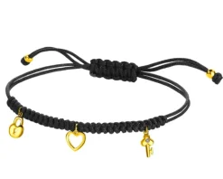 Bransoletka z elementami żółtego złota i diamentem - serce, kłódka, kluczyk - 0,003 ct - próba 375