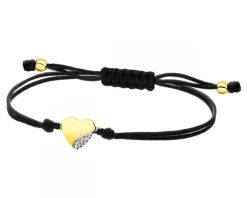 Bransoletka z elementami żółtego złota i brylantem - serce - 0,008 ct - próba 375