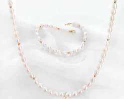 Bransoletka z elementami z żółtego złota - perły