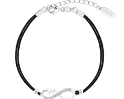 Bransoletka z elementami srebra i cyrkoniami - EKG serca, nieskończoność