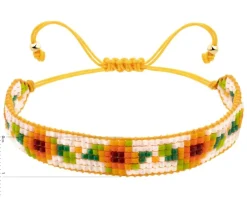 Bransoletka z elementami z żółtego złota i koralikami - kwiaty