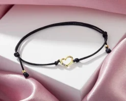 Bransoletka z elementami żółtego złota i diamentem - serce - 0,004 ct - próba 375