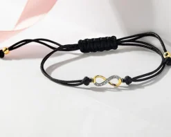 Bransoletka z elementami żółtego złota i diamentem - nieskończoność - 0,004 ct - próba 375