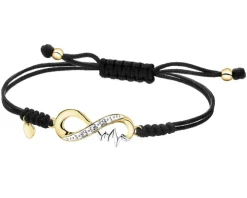 Bransoletka z elementami żółtego złota i diamentami - nieskończoność, serce, EKG serca - 0,01 ct - próba 375