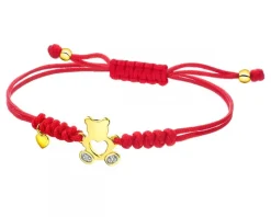 Bransoletka z elementami żółtego złota i diamentami - miś, serce - 0,006 ct - próba 375