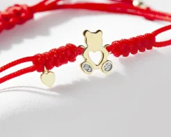 Bransoletka z elementami żółtego złota i diamentami - miś, serce - 0,006 ct - próba 375