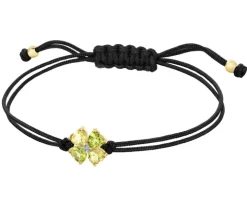 Bransoletka z elementami żółtego złota z diamentem i kamieniami ozdobnymi - koniczyna, serca - próba 375