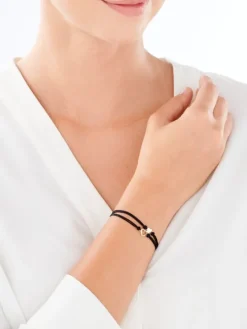 Bransoletka z elementami żółtego złota i diamentami - serca - 0,006 ct - próba 375