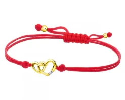 Bransoletka z elementami żółtego złota i diamentem - serca - 0,004 ct - próba 375