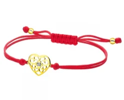 Bransoletka z elementami z żółtego złota i brylantem - serce - 0,008 ct - próba 585