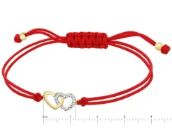 Bransoletka z elementami żółtego złota i diamentem - serca - 0,003 ct - próba 375