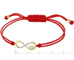 Bransoletka z elementami żółtego złota i diamentami - nieskończoność, serce - 0,01 ct - próba 375