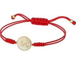 Bransoletka z elementami żółtego złota, diamentem i masą perłową - litera M - próba 375