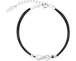 Bransoletka z elementami srebra i cyrkoniami - nieskończoność, serce