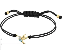 Bransoletka z elementami żółtego złota, diamentami i topazem London Blue - koliber - próba 375