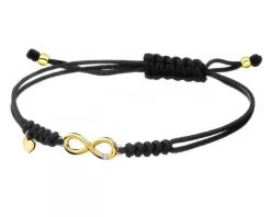 Bransoletka z elementami żółtego złota i diamentem - nieskończoność, serce - 0,004 ct - próba 375