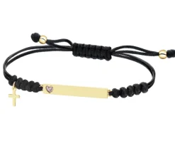 Bransoletka z elementami żółtego złota i diamentem - krzyż - 0,005 ct - próba 375