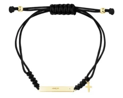 Bransoletka z elementami żółtego złota i diamentem - krzyż - 0,005 ct - próba 375