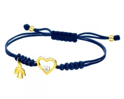 Bransoletka z elementami żółtego złota i diamentem - aniołek, serce - 0,003 ct - próba 375