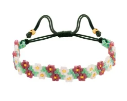 Bransoletka z elementami z żółtego złota i koralikami - kwiaty