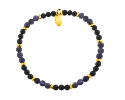 Bransoletka z mosiądzu pozłacana z agatami i sodalitami