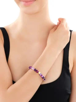 Bransoletka z mosiądzu pozłacana z agatami