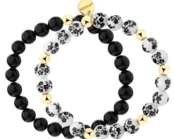 Bransoletka z mosiądzu pozłacana z agatami i szklanymi detalami - kwiaty